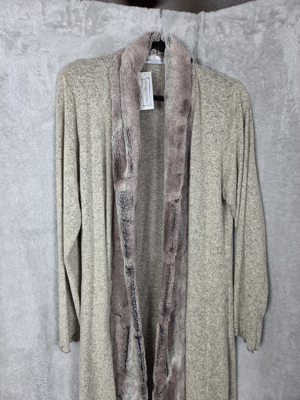 Wine Street Cozy Open-Front Cardigan with Faux-Fur Trim - Taupe